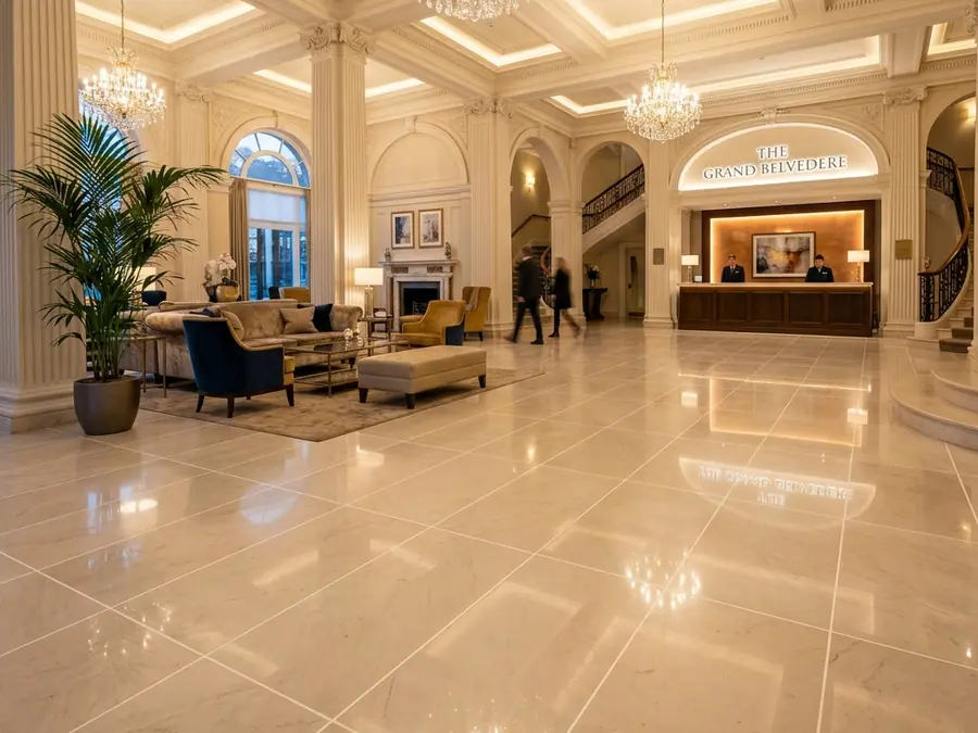 Hotel lobby tile joints after epoxy grouting