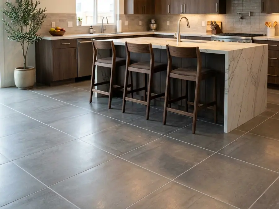 Kitchen floor tile joints after epoxy grouting