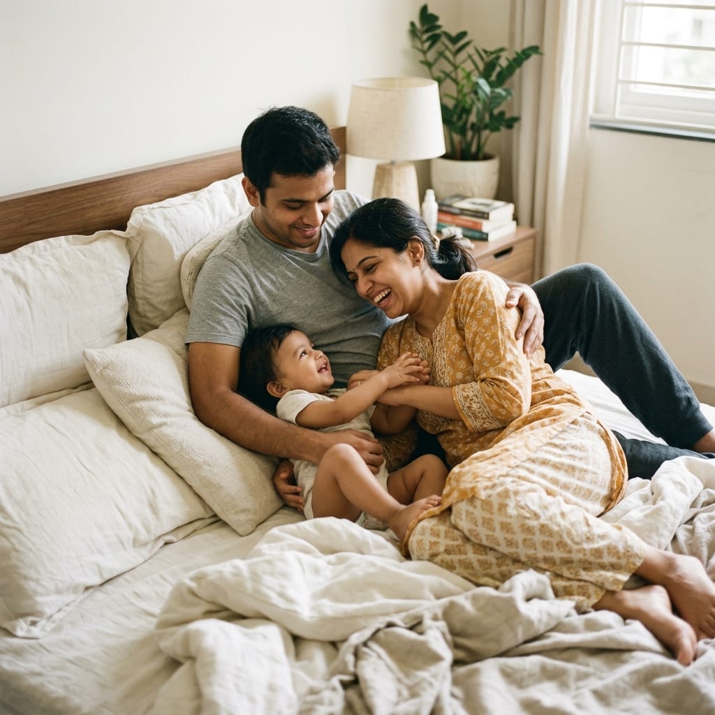 A family relaxed and at ease at home