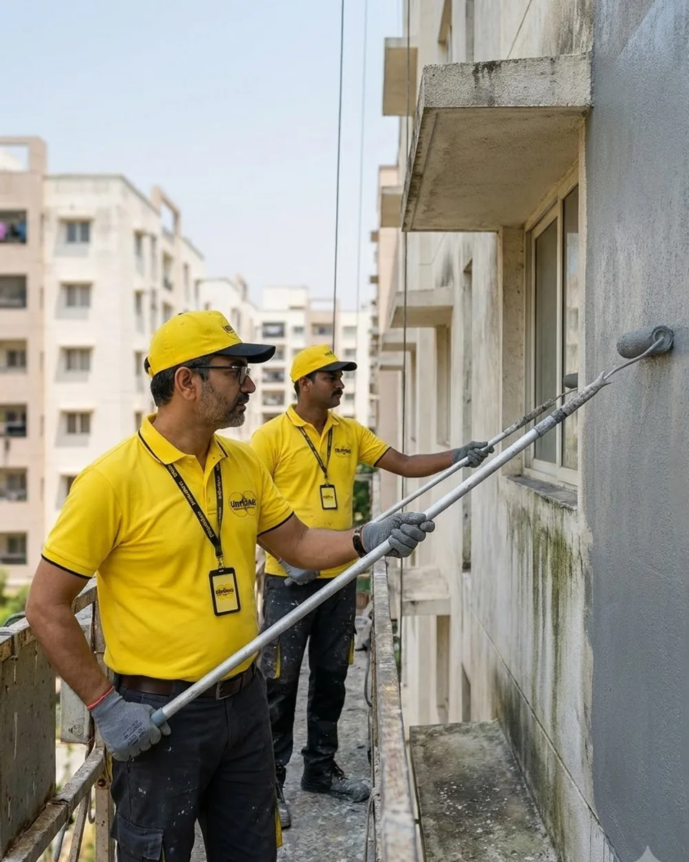 Ultra Max technicians coating the exterior wall of an apartment block